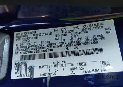 2014 Ford Escape S from USA, damaged, VIN 1FMCU0F75EUB93490